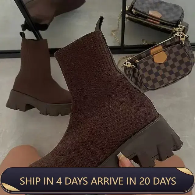 Large Size Women Boots Couple's Socks Shoes New Style Thick Soled Casual Knitted Short Women's Cross-border Thick Heeled Shoes