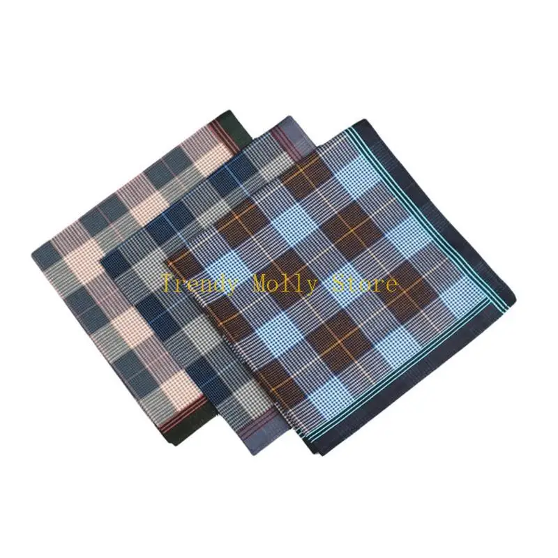 N5KB Portable 40x40cm Lattice Pattern Handkerchief for Male Gentleman Polyester Handkerchief Printed Groom Handkerchief