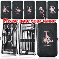 Customized Name 19Pcs Manicure Set Stainless Steel Pedicure Kit Portable Nail Clippers Organizer Grooming Box Daily Care Tools