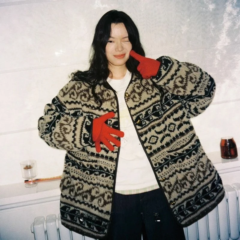 

Floral Embroidery Color Blo Retro Fair Isle Scarf Women's Thiened Cotton Winter Coat Versatile Fce Ne Warmer 2025 Ne...