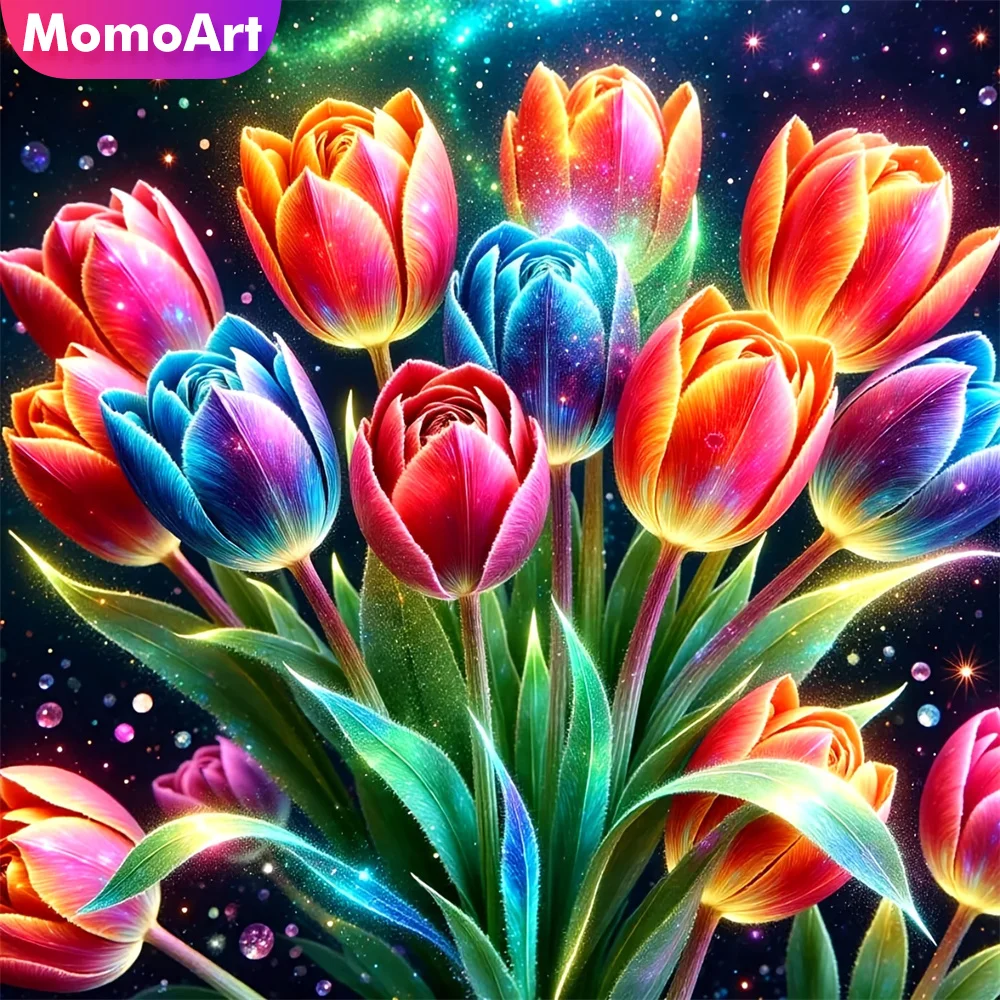 

Momoart Diamond Mosaic Tulip Flower Suitable for Beginners Diamond Painting Picture of Rhinestones DIY Embroidery Unique Gift