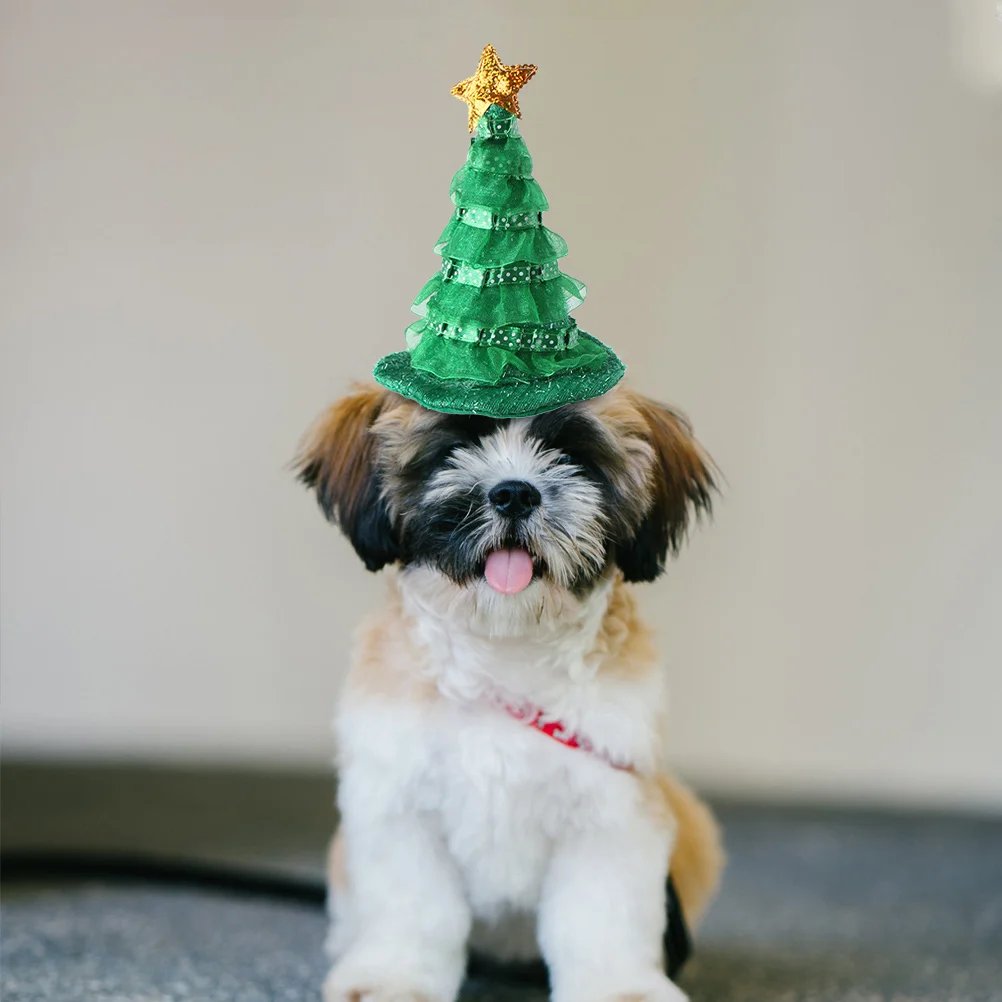 

1Pcs Christmas Tree Pet Hat Green Xmas Tree Shape Adjustable Cat Dog Cap Party Headgear Christmas Gift Adorable Cat Hat