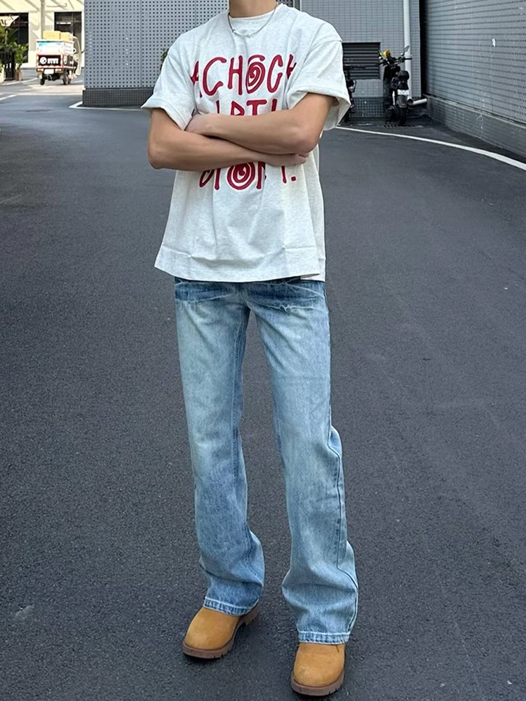 

Waed Light Blue American Cleanfit Jeans Men's High Street Retro Flared Pants Straight Leg Jeans Youth Trend Spring Autumn