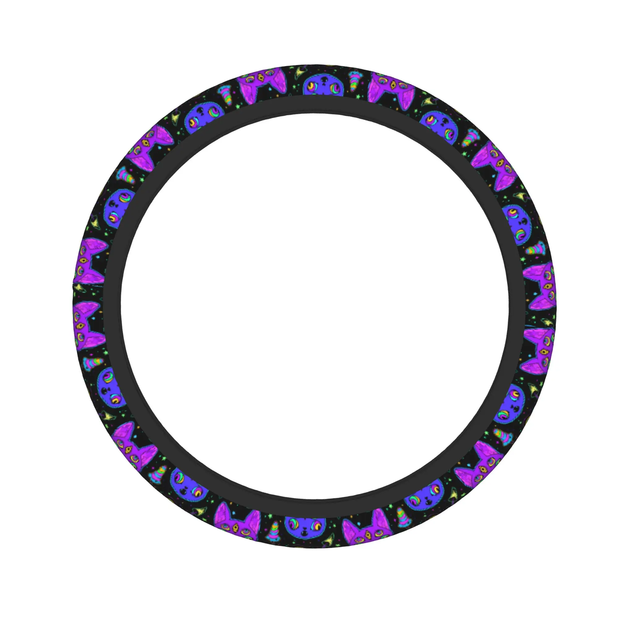Psychedelic Cat Car Steering Wheel Cover 38cm Elastic  Steering Wheel Protective Cover Elastische Car Accessories