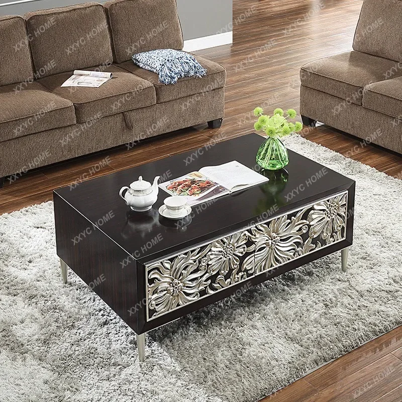 NN  light luxury coffee table small apartment solid wood rectangular black sandalwood paint tea table
