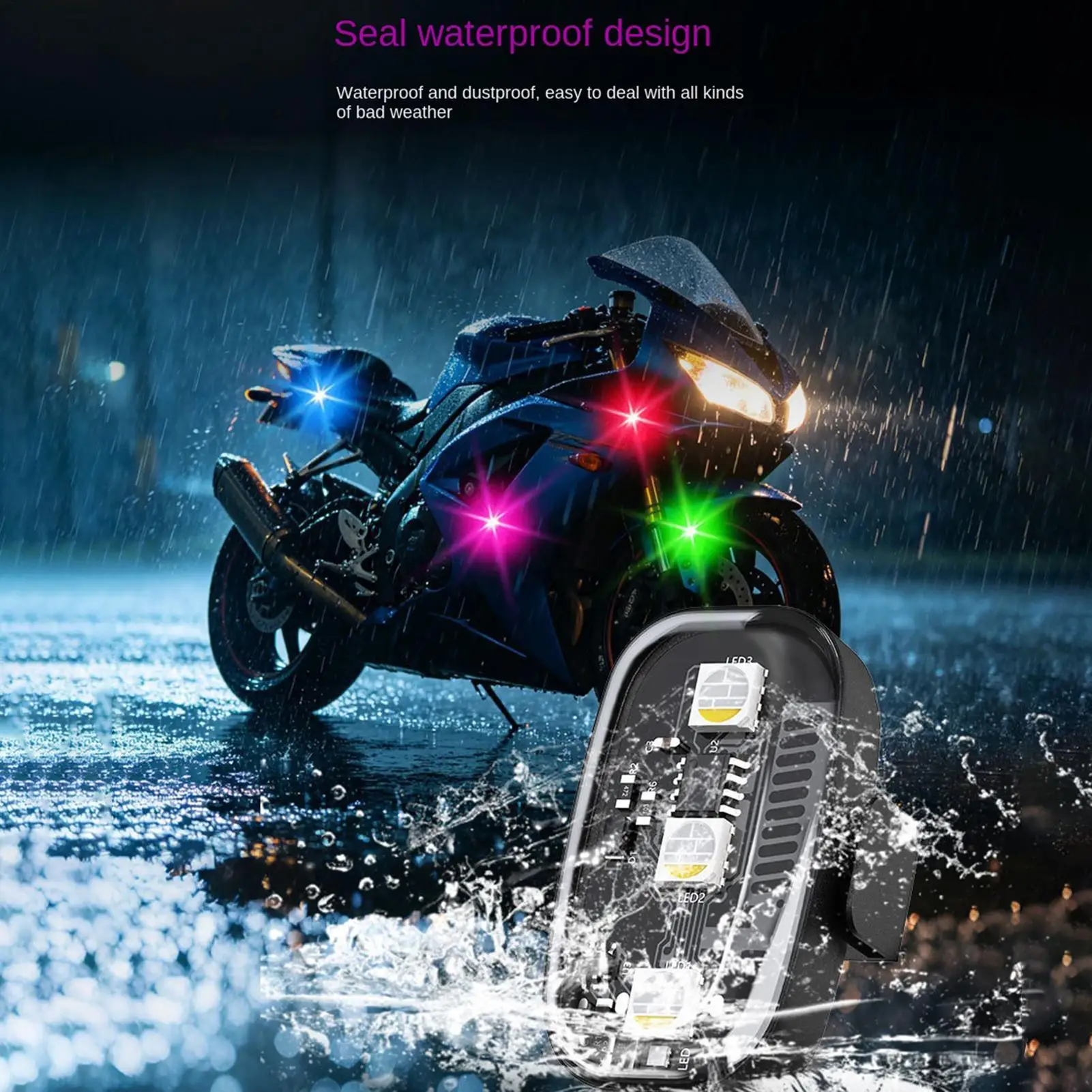 Led Car Lights 4 Piece 7 RGB Color Waterproof Warning Sign Motorcycle Led Lights For Motorcycle Bike Drone Vehicle Night Riding