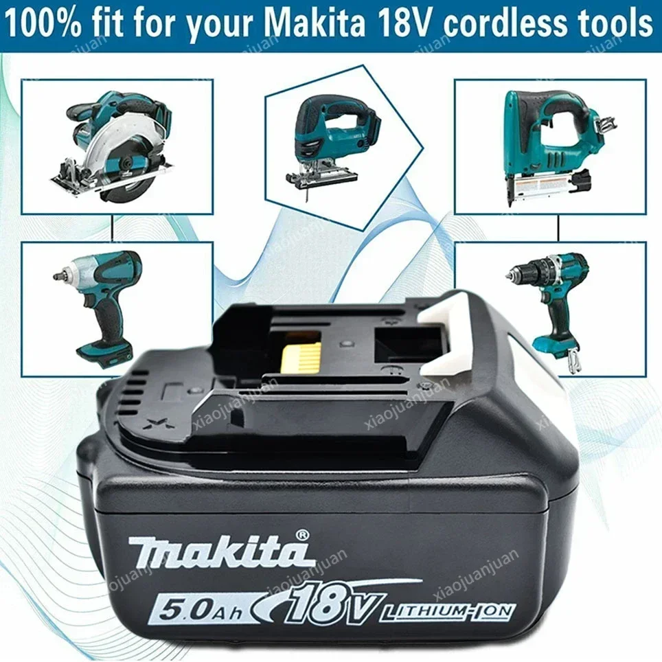 18โวลต์5000มิลลิแอมป์ต่อชั่วโมง Makita ของแท้พร้อมไฟ LED ลิเธียมไอออนทดแทน BL1860 BL1860B BL1850ลิเธียมไออน