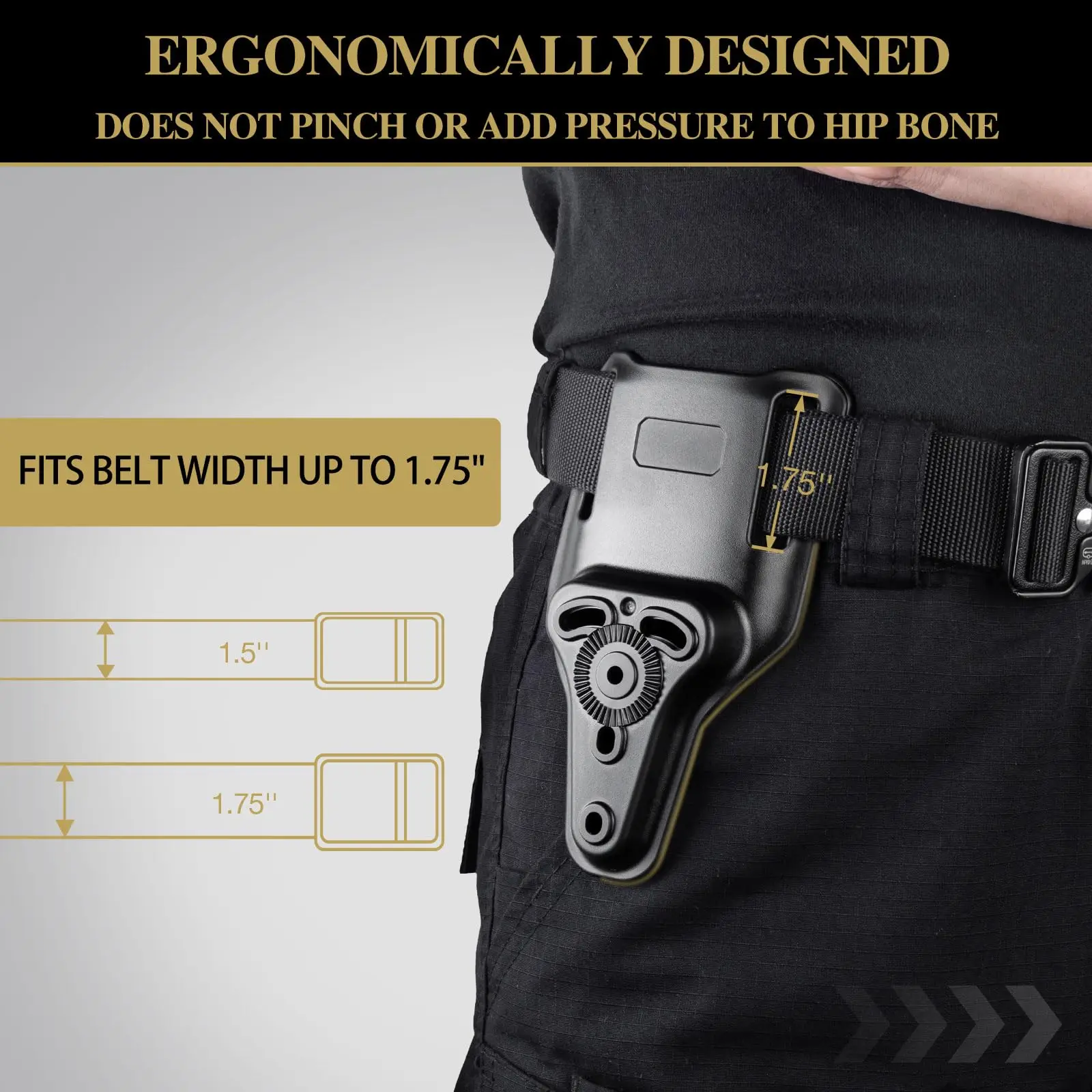 Universal Mid-Ride Belt Loop Adapter (CUBL) – 1.75” Belt Fit, Adjustable 3-Hole Holster & 360° Gearwheel Compatibility