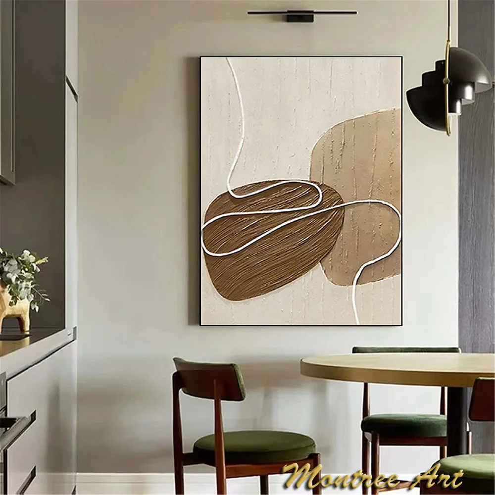 Handmade Oil Painting White and Beige Wall Art Oversize Minimalist Painting on Canvas Neutral Textured Painting Brown Wall Decor