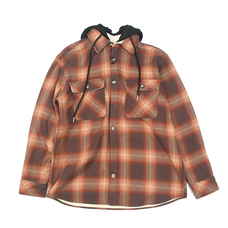 

Autumn Winter Japanese Vintage Hooded Check Shirt - Heavyweight Sherpa-Lined Workwear Flannel Oversized Casual Long Sleeve Shirt