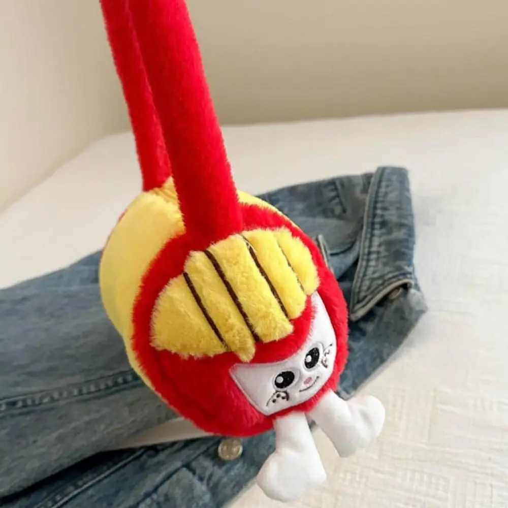 Cylindrical Plush French Fries Handbag Soft Biscuit Cartoon Hamburger Bag Kawaii Korean Style Cute Fluffy Handbag Students