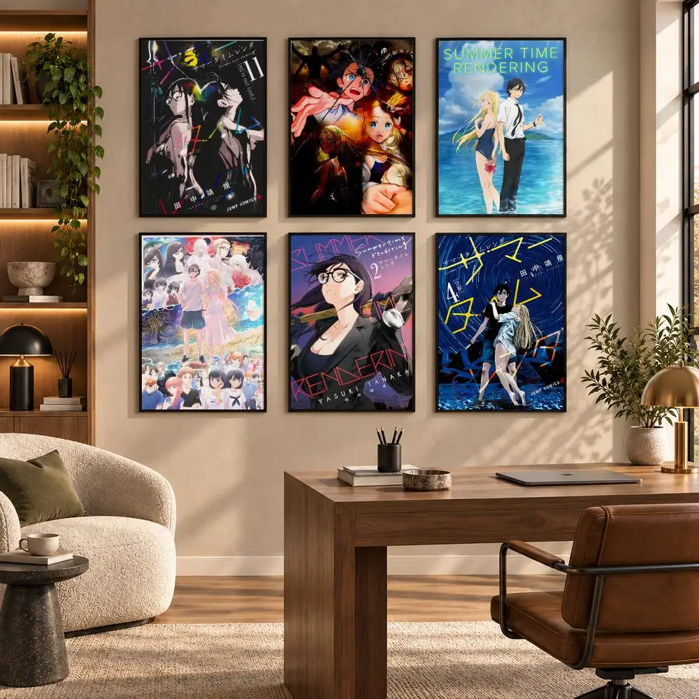 Anime S-Summer Time Rendering Poster Self-adhesive Art Waterproof Paper Sticker Coffee House Bar Room Wall Decor