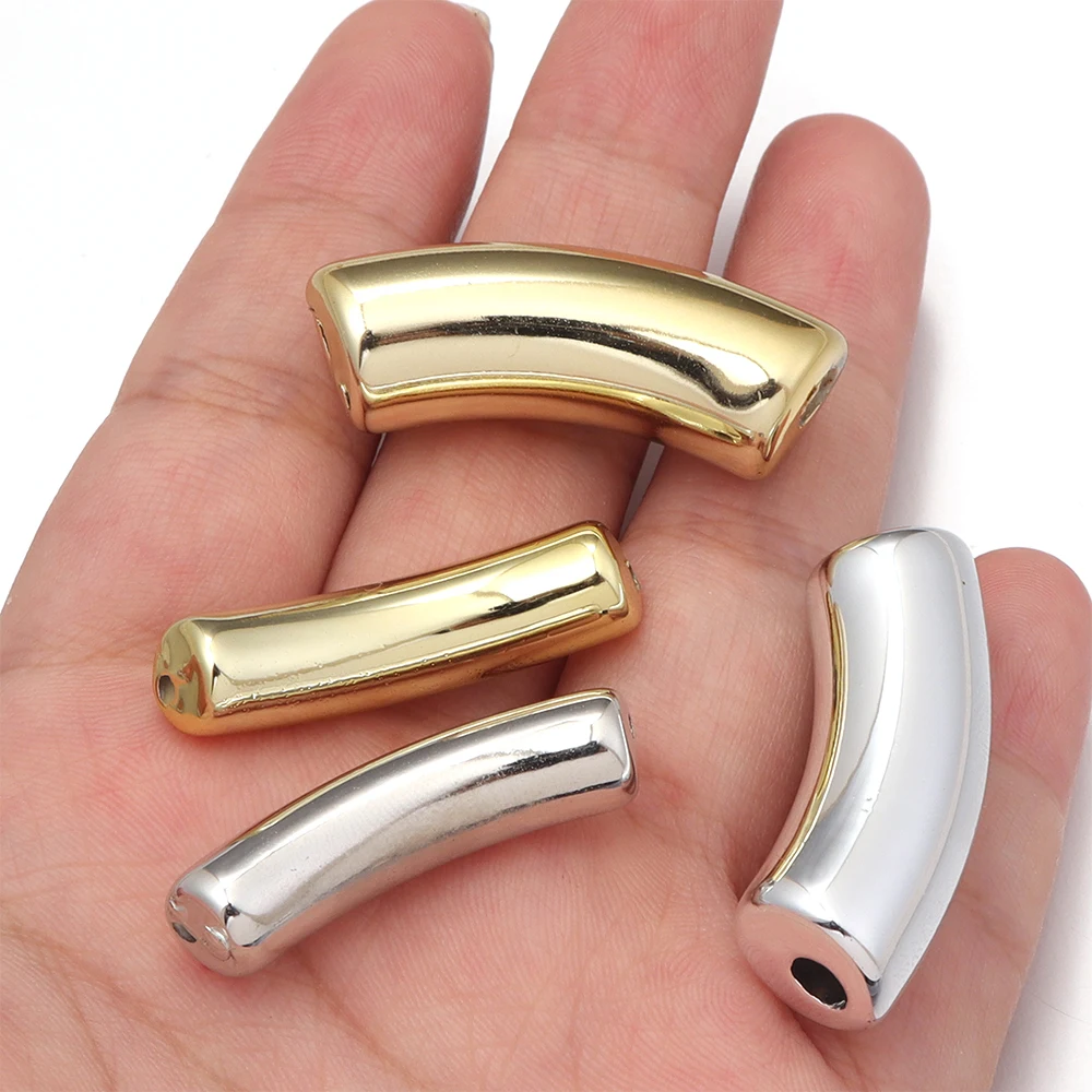 10 Stück/Set CCB Bambus-Röhrchenperlen Gold/Silber Grobe Gebogene Lose Abstandsperlen für DIY Armband Halskette Schmuckzubehör – Detail 5