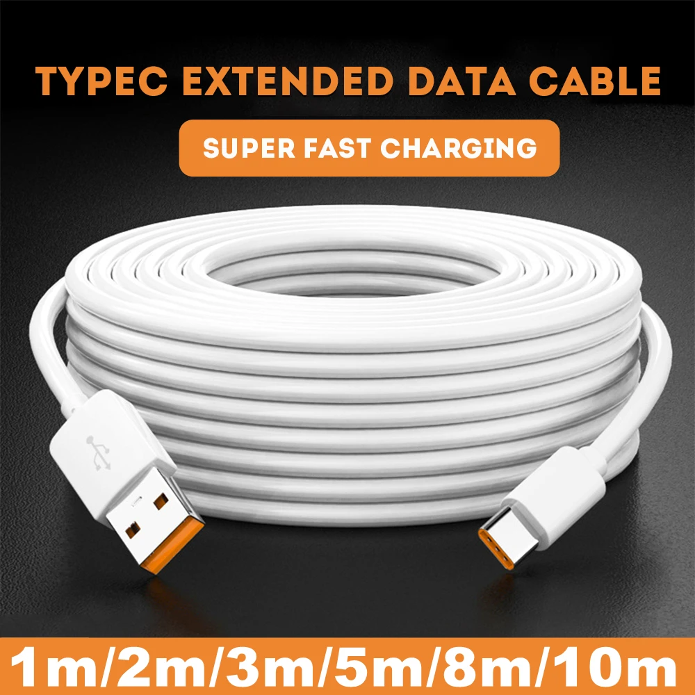 1m/5m/10m Ultra Long Type C Charging Cable Extra Extender Charger Wire Cord for Xiaomi Samsung Huawei Mobile Phone Data Cord