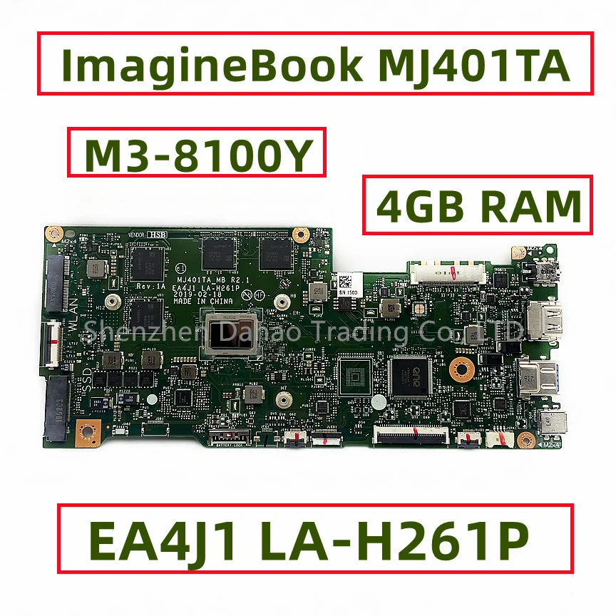 EA4J1 LA-H261P do ASUS ImagineBook MJ401T MJ401TA płyta główna do laptopa z M3-8100Y CPU 4GB RAM 60 nb0ma0-mb1000 w pełni przetestowana