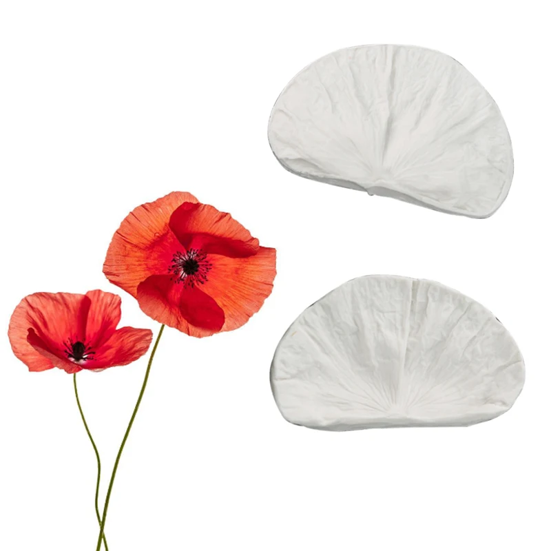 2PCS Opium Poppy Petals Veiner Silicone Mold Cake Decorating Tools Gumpaste Mold Chocolate Clay Sugarcrafe Moulds M2130