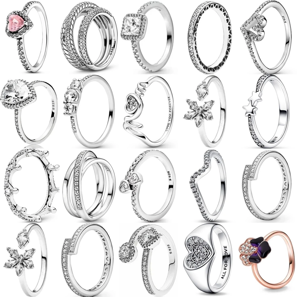 New 925 Sterling Silver Rings Stackable Infinite Heart Flower Crown  For Women Original Silver 925 Wedding Ring Jewelry Gift