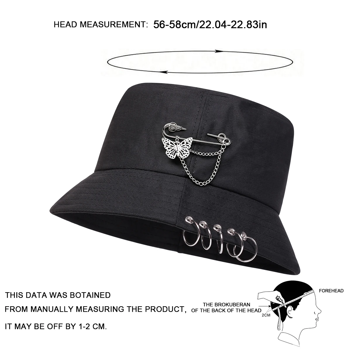 Unisex Butterfly Chain Pin Iron Ring Bucket Hats Fishermen Caps Spring Autumn Outdoor Casual Cap Sunscreen Hat