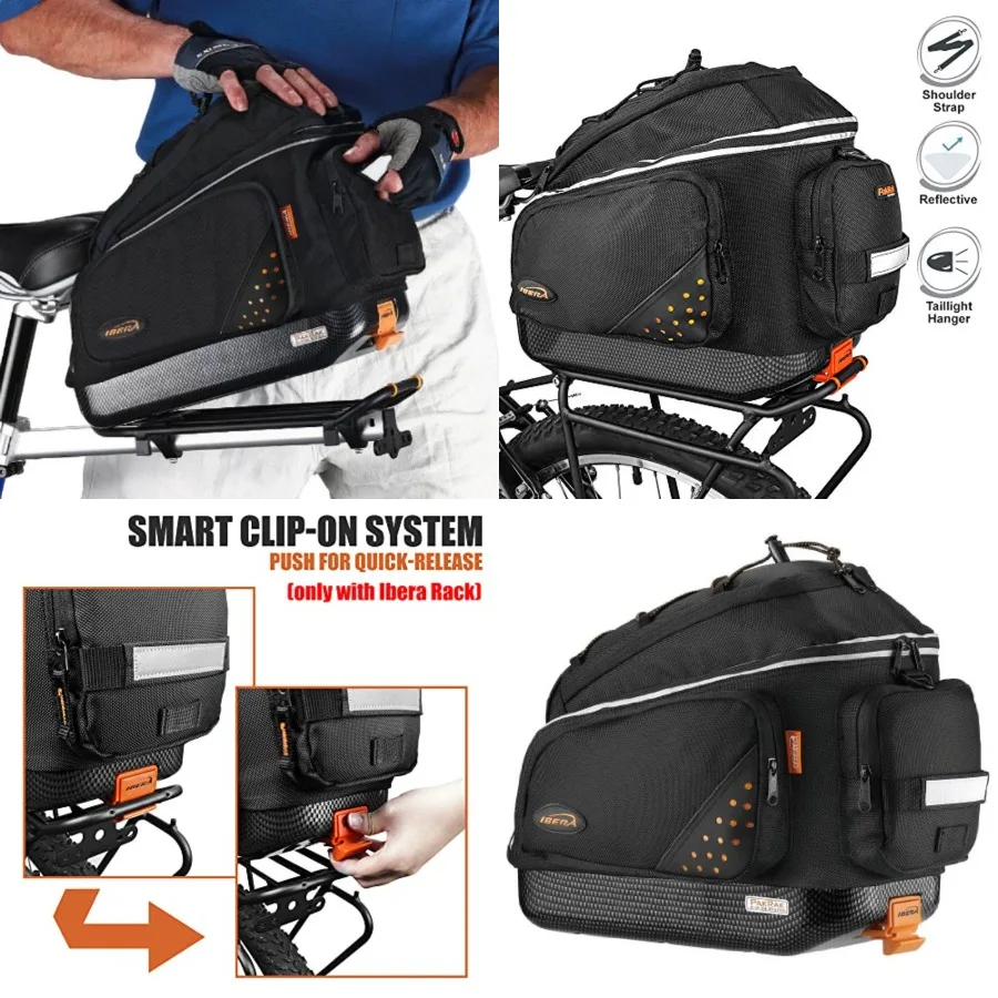 

Bike Bag Commuter 17L - Clip-On Bike Rack Bag with Shoulder Strap - Hard Base, Reflective Trim Taillight Compatible - Bicycle B