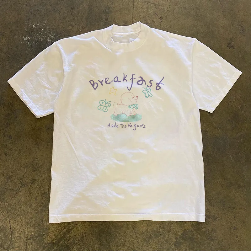 

American Retro Cartoon Puppy Butterfly Short-sleeved Women's T-shirt 2026 Summer Fresh and Versatile Harajuku Street Style Top