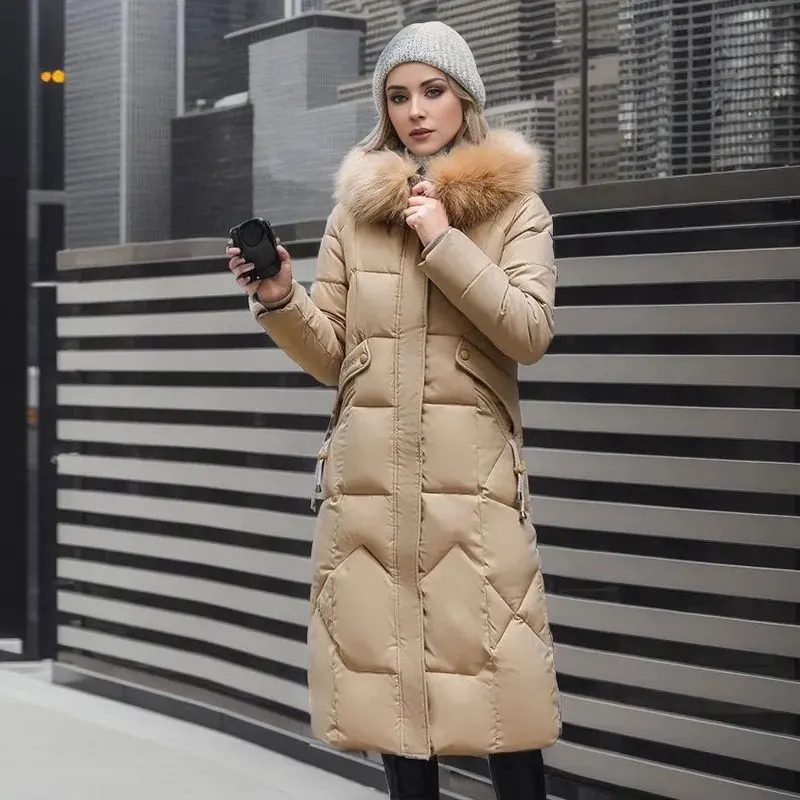 

Women's Winter Cotton Jacket 2025 Winter New Mid Length Hooded Jackets Solid Color Thickened Warm Down Padded Overcoat Female