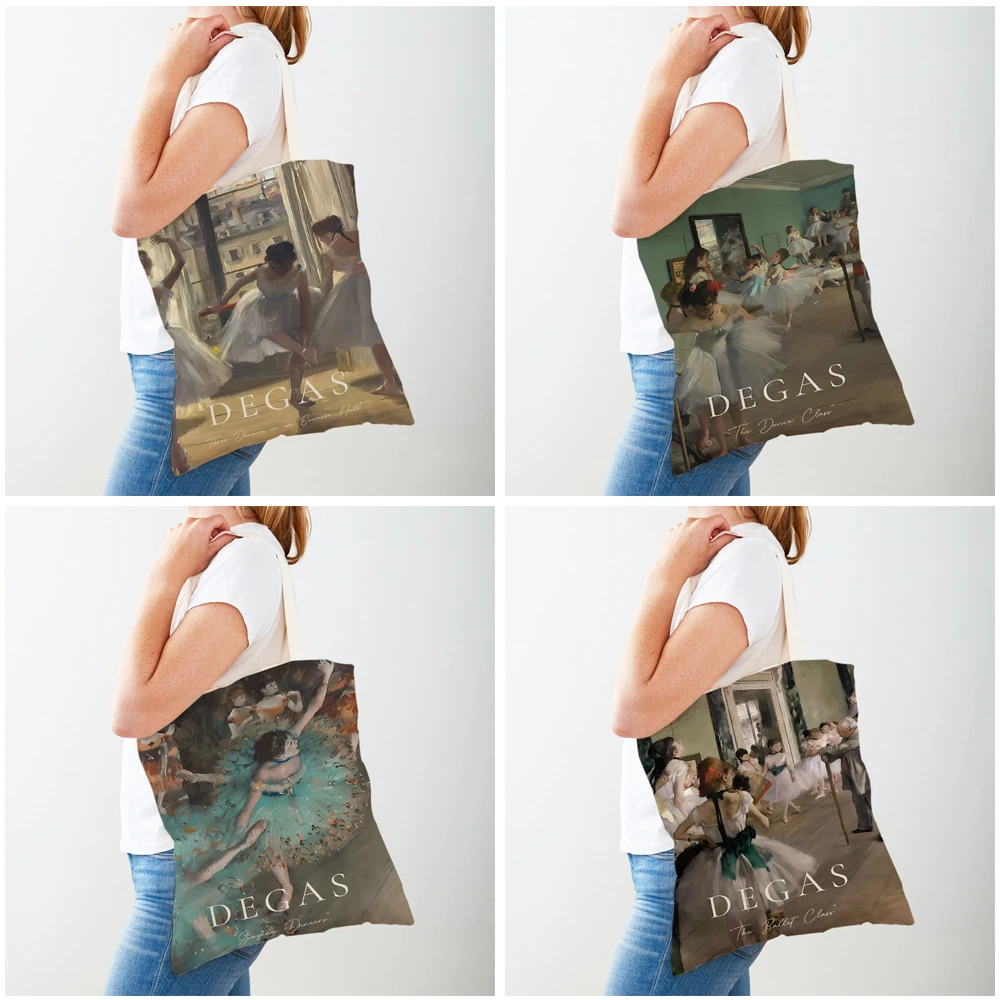 Ladies Shopping Bag Cartoon Impression Edgar Degas Ballerina Handbag Foldable Cloth Shopper Harajuku Style Student Canvas Tote