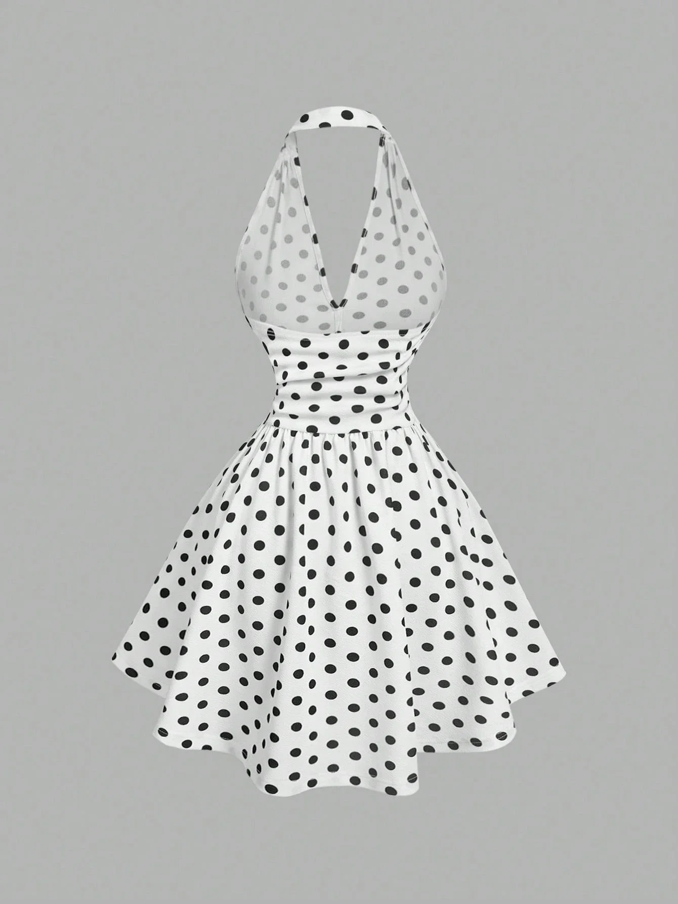 Womens Halter Neck V-Neck Polka Dot A-Line Dress Summer Casual