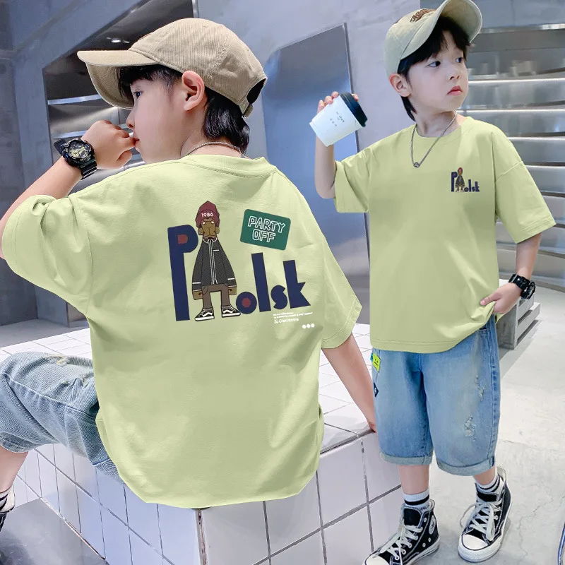 

Children's dress boys summer suit 2024 new big children western style boys summer fashion explosion street short sleeve trend