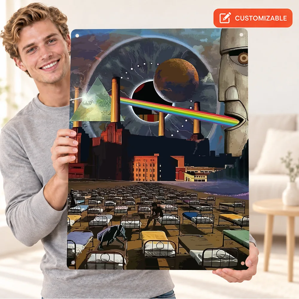 Pink Floyd Schoolroom Rainbow Printed Poster Personalized Aluminum Metal Sign Surreal Illustration Wall Art For Listening Room