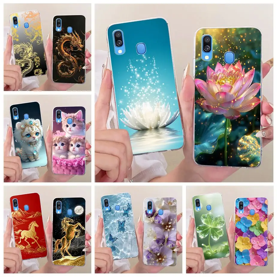 For Samsung Galaxy A40 Case SM-A405F Luxury Lotus Painted Cover Soft Slim Phone Case For Samsung A40 A 40 GalaxyA40 Fundas Coque