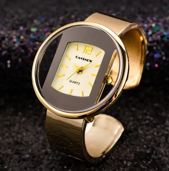 Luxury Round Skeleton Dial Women's Bangle Watch Fashion Big Dial Quartz Ladies Bracelet Watches, Simple Elegant Woman Clock Gift
