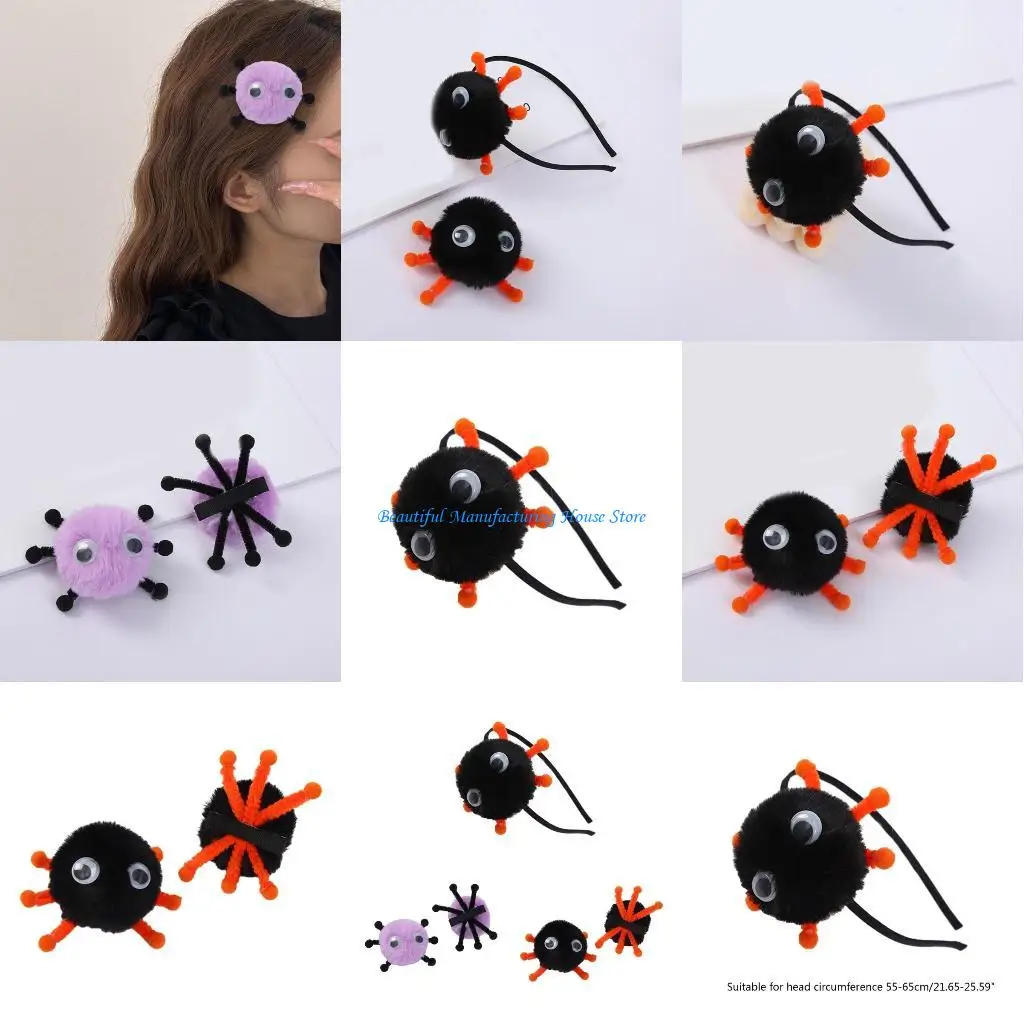 E56A Gothic Plush Ball Headband Hair Clip Elegant Headband for Girls Casual