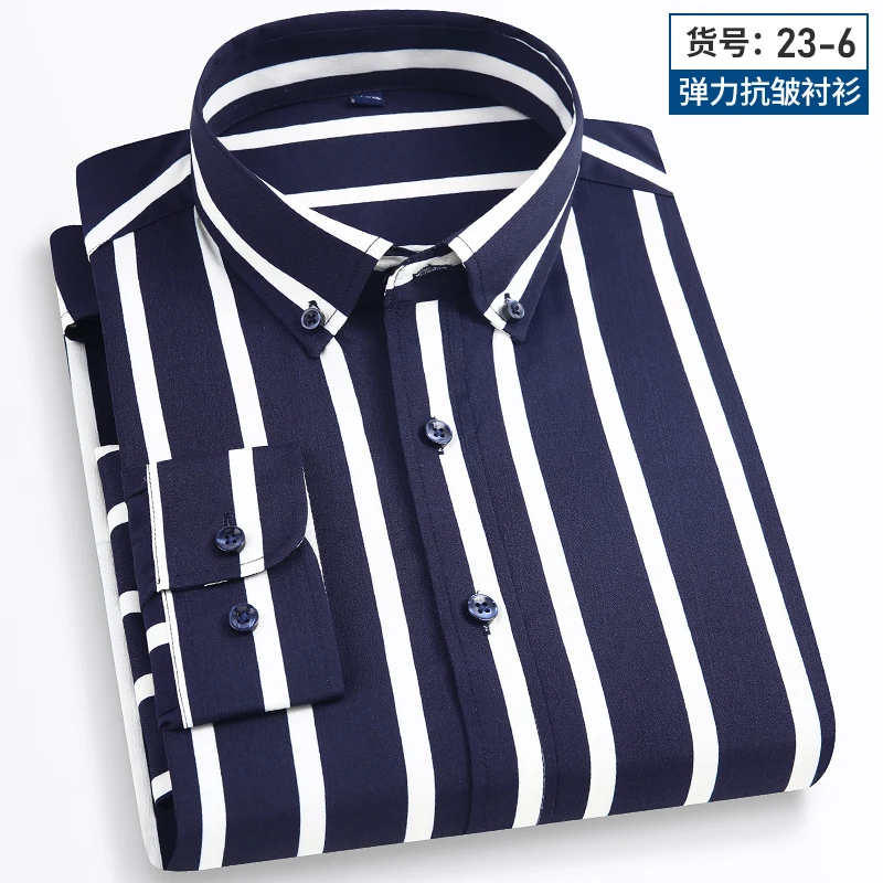 Striped Shirt Slight Elasticity Anti-Wrinkle Mens Shirts Long Sleeve Slim Fit Long Sleeve Shirt Men Male Social Formal Shirts