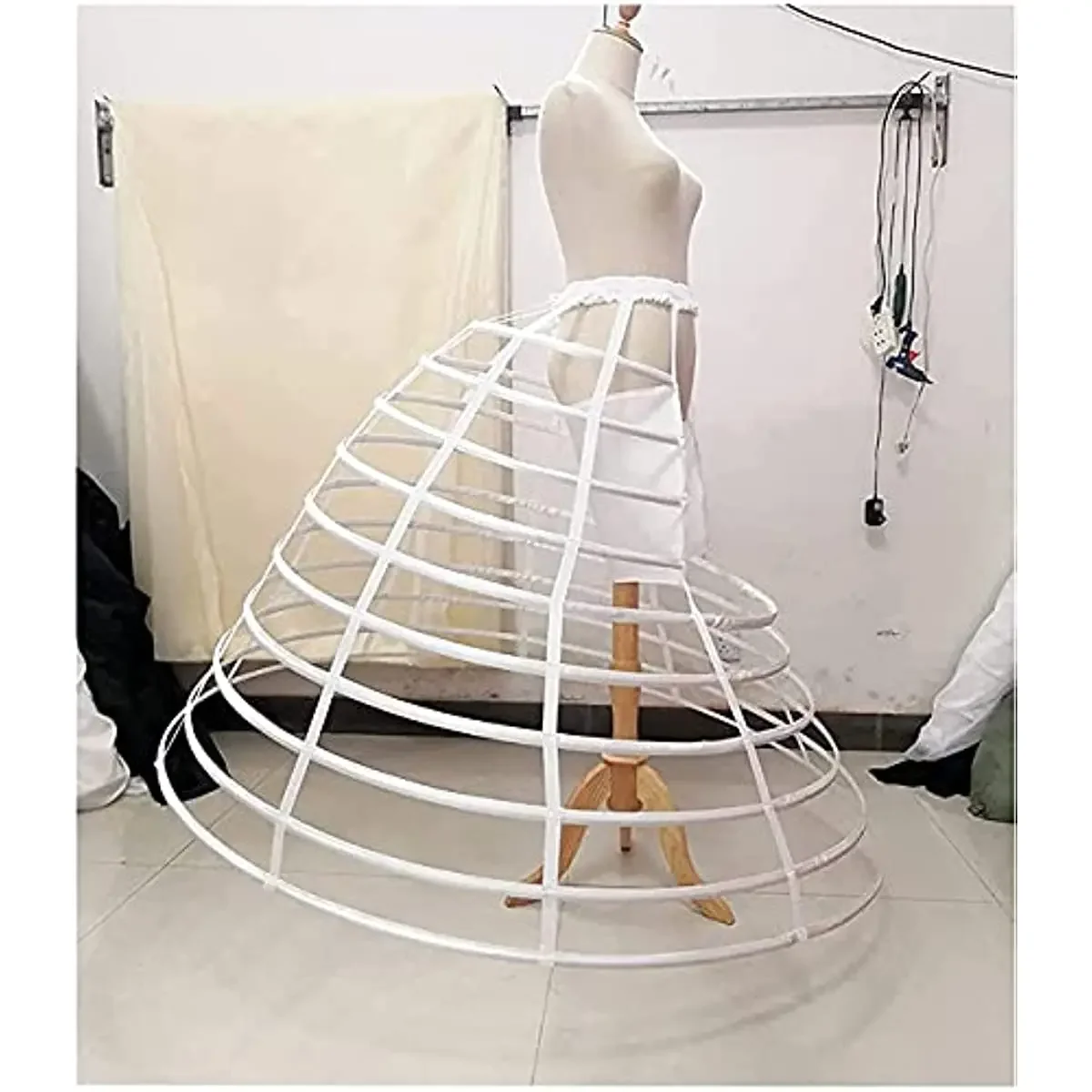 Linghe Women's Crinoline Bustle Cage Pannier Hoop Skirt Back Petticoat Skirt Victorian Vintage White