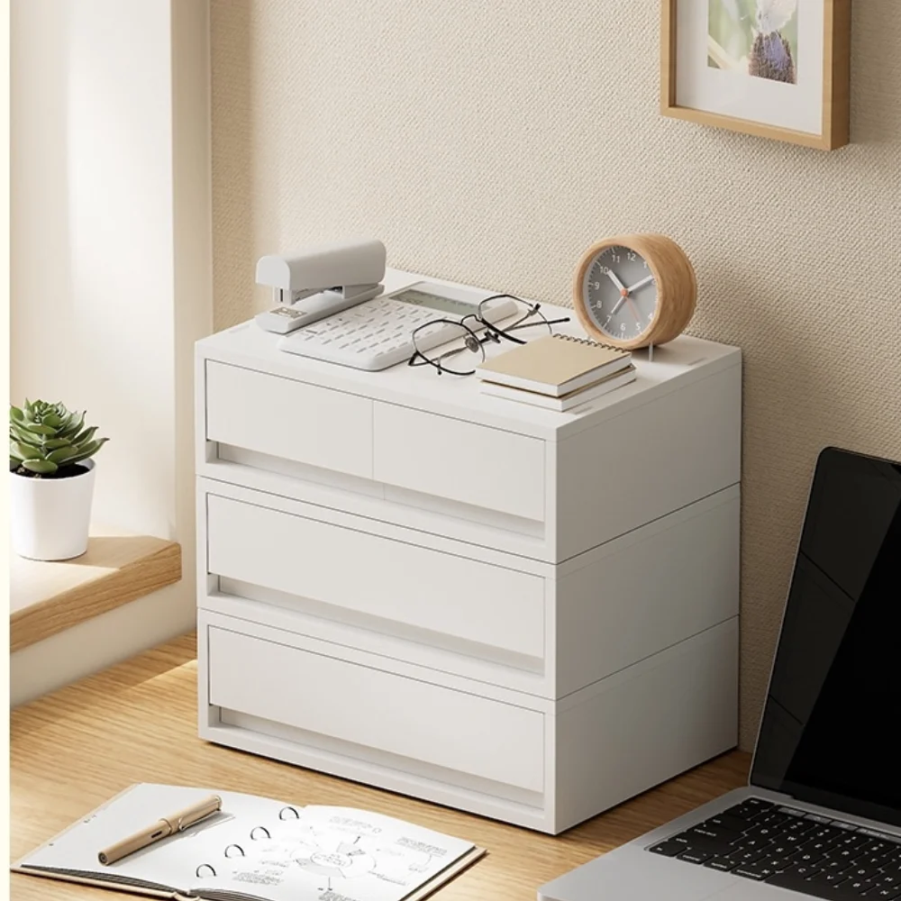 Desktop Storage Boxes Stackable White Storage Drawer Home Cosmetic Stationery Organizer Stackable Desk Space Saving Organizer