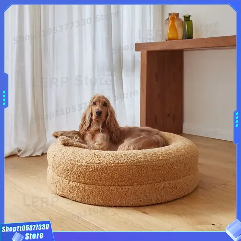 Warm Round Plush Pet Bed for Cats and Dogs Thickened Winter Nest Removable Washable Cushion Soft Cozy Sleeping Mat for Small