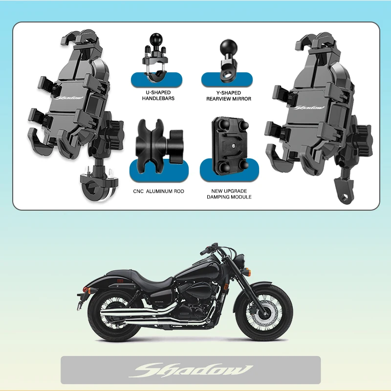 

For Honda Shadow VT 400 600 1100 VT400 VT600 1300 Phone Mount Stand Motorcycle Holder 360° Rotatable ABS Adjustable