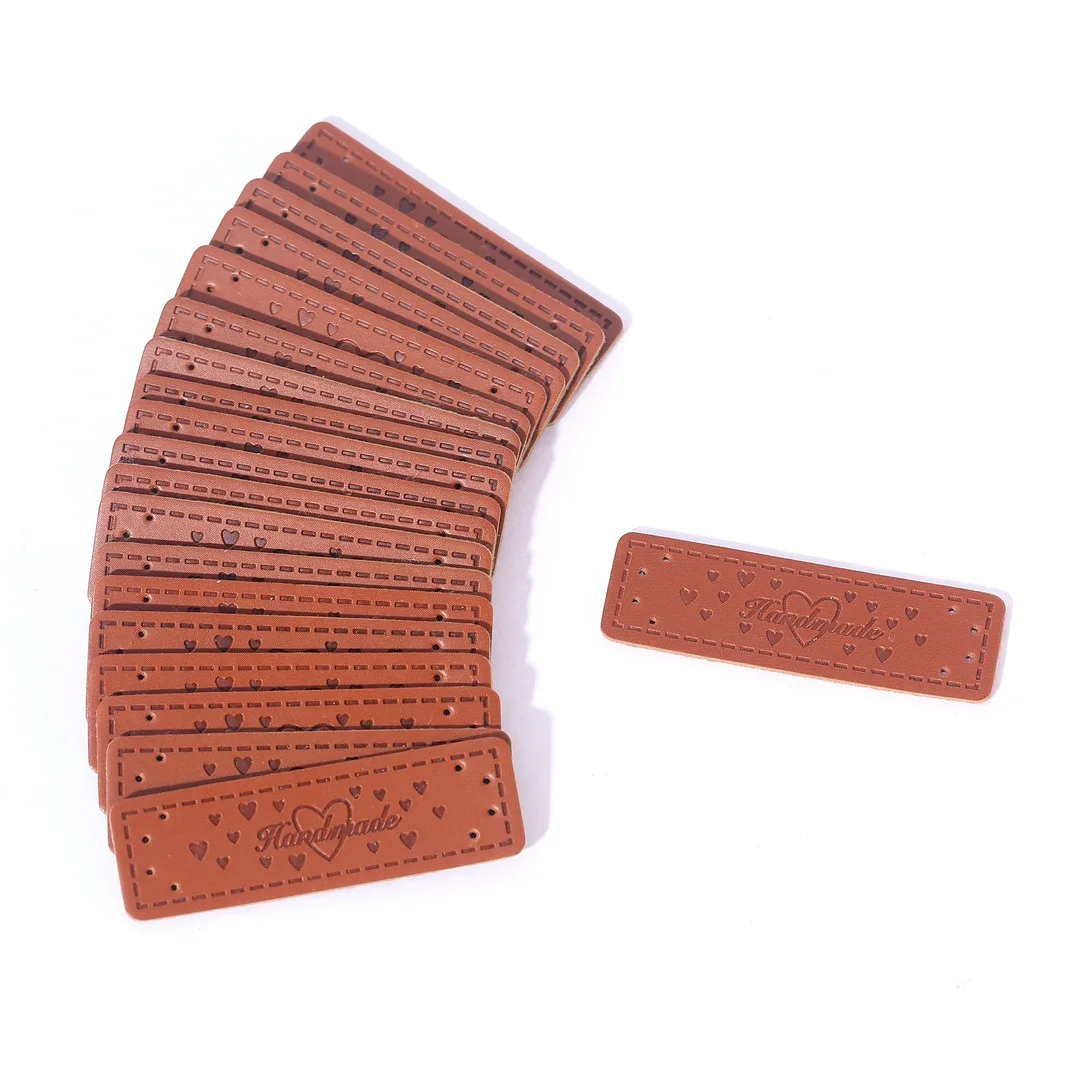 100Pcs Brown Handmade Garment Tags Labels PU Leather Labels For Jeans Bags Shoes Making Supplies 1.5*5cm