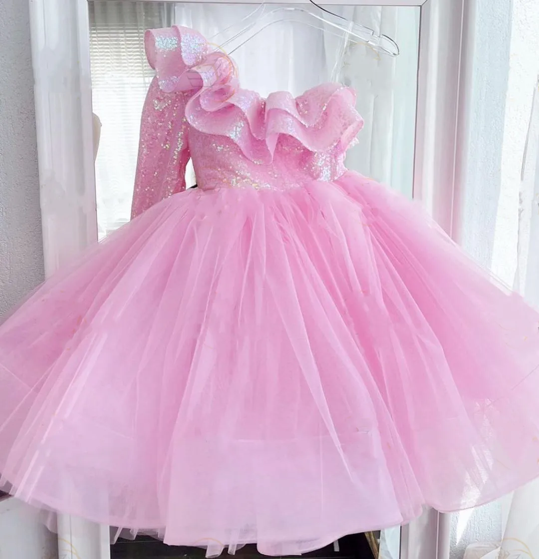 Vestido de lantejoulas princesa menina, Vestido de baile, Rosa, Flor inchado, Tule, Beleza, Concurso, Festa de aniversário, Vestido de formatura, Primeira Comunhão