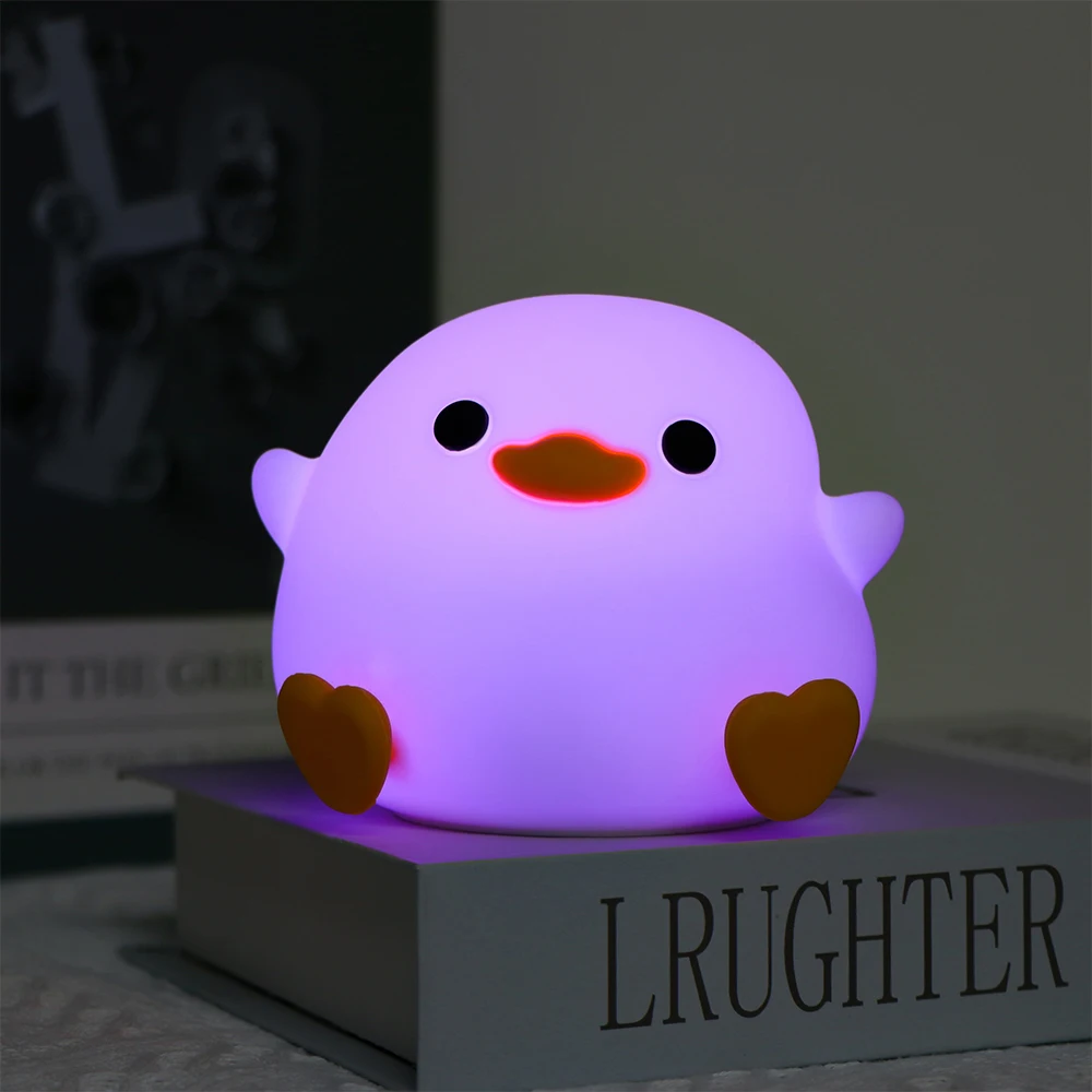 LED Night Light Cute Duck Cartoon Animals Decor Silicone Lamp for Children Kid Touch Sensor Timing USB Rechargeable for Birthday