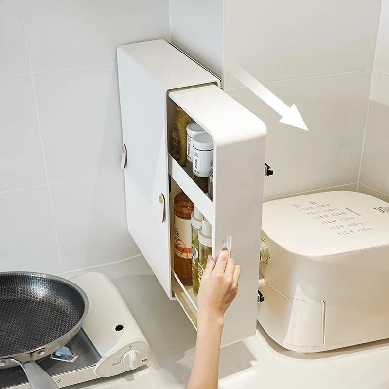 Wall-mounted seasoning rack pull-out storage kitchen supplies storage cabinet