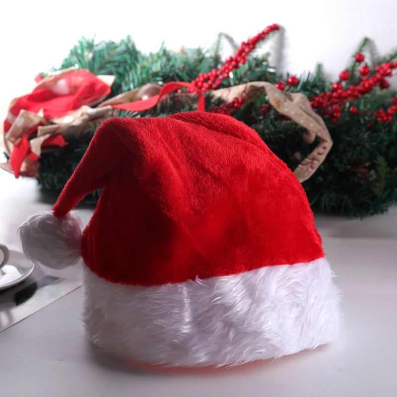 Chapeau de Noël long en peluche rouge avec pompon, casquette de père Noël plonger oyante, costume de Noël, fournitures de fête de vacances