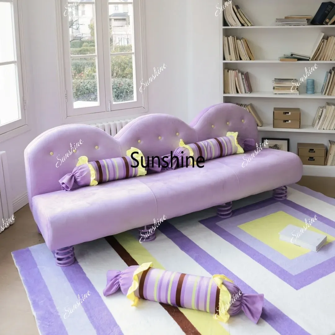 

Design color niche contrasting color three-person lazy fabric living room sofaY