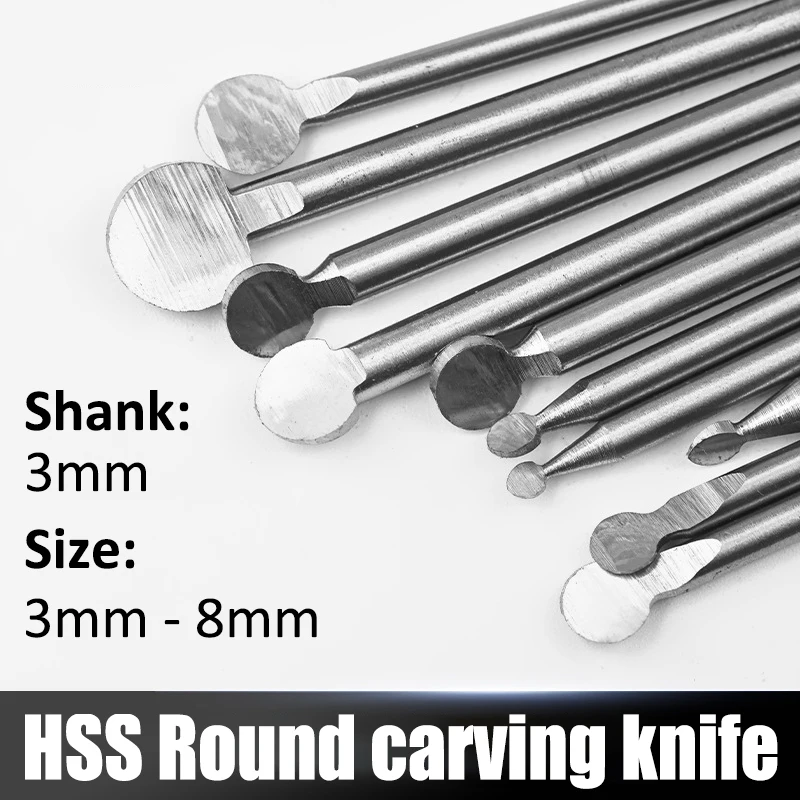 1pcs 3-8mm Round HSS Carving Knife 1-Blade 3mm Shank Milling-tool Sphere Head Bits Cutters Wood Polishing Engraving Tools