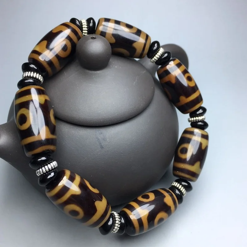 Natural Bright Old Agate Three Eye Bead for Men and Women Simple and Versatile Style Bracelet