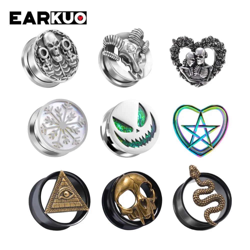 EARKUO Unique Stainless Steel Animal Design Ear Plugs Tunnels Gauges Piercing Body Jewelry Earring Expanders Stretchers 2PCS