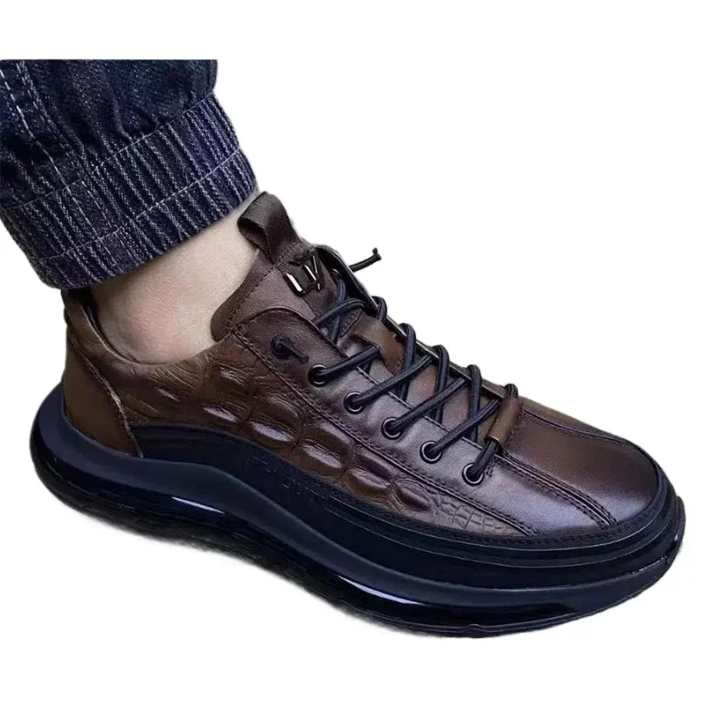 Men Shoe 2024Thick Collar Casual Trendy Shoe Crocodile Pattern Fashion Lightweight Sport Shoe