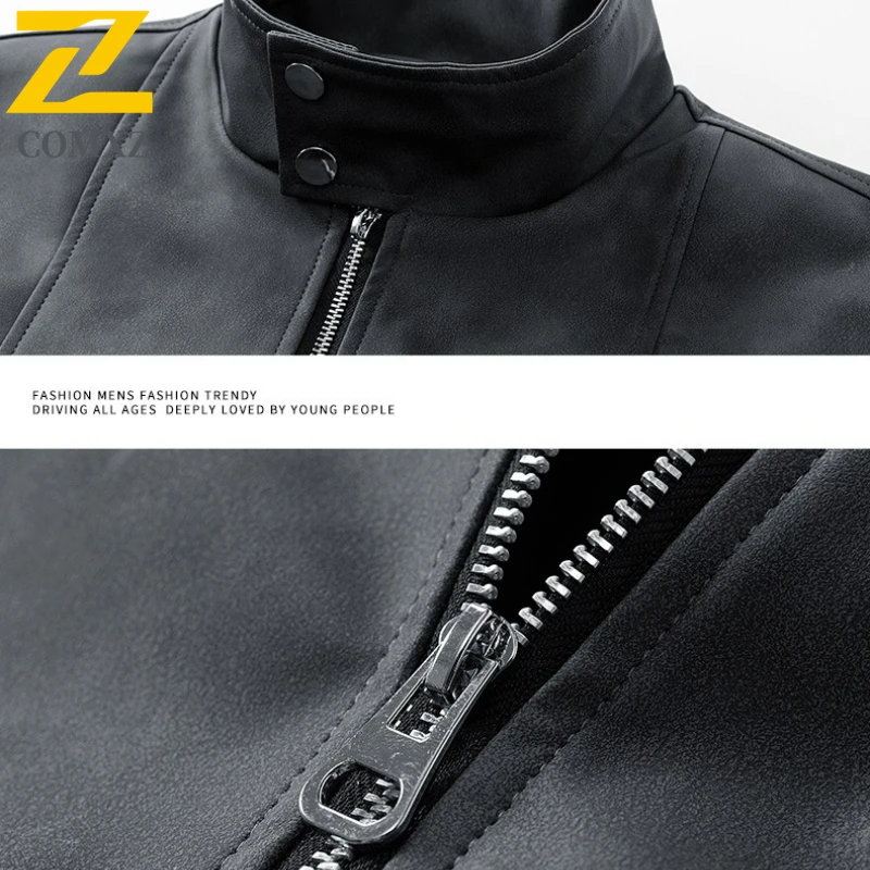 COMXZ Autumn Mens Leather Jacket Premium Camping Scratch Resistant Leather Coats Vintage Streetwear Motorcycle Leather Jackets