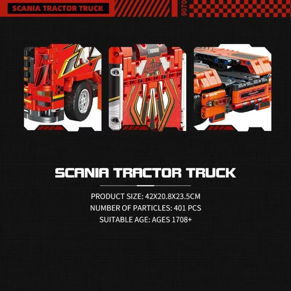 1708 - Model ciężarówki ciągnikowej Scania z klocków: Trudny w składaniu zestaw DIY dla dzieci, idealny prezent urodzinowy