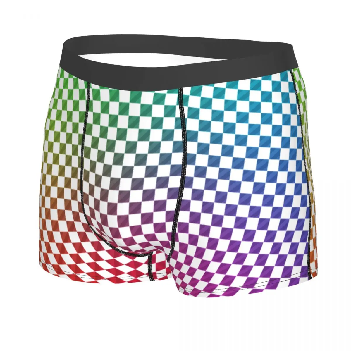 Custom Male Funny Colorful Squares Pattern Checkered Flag Underwear Boxer Briefs Soft Shorts Panties Underpants